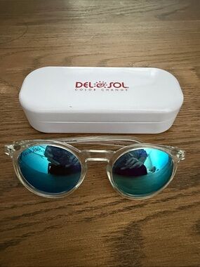 Del Sol Women’s Clear Frame Sunglasses with Blue Mirror Lenses